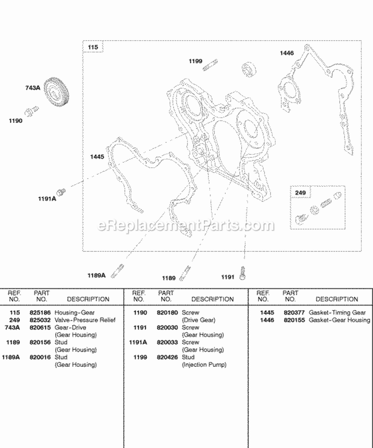 Gear Housing Diagram and Parts List for 588447-0223-E2  Briggs and Stratton Engine
